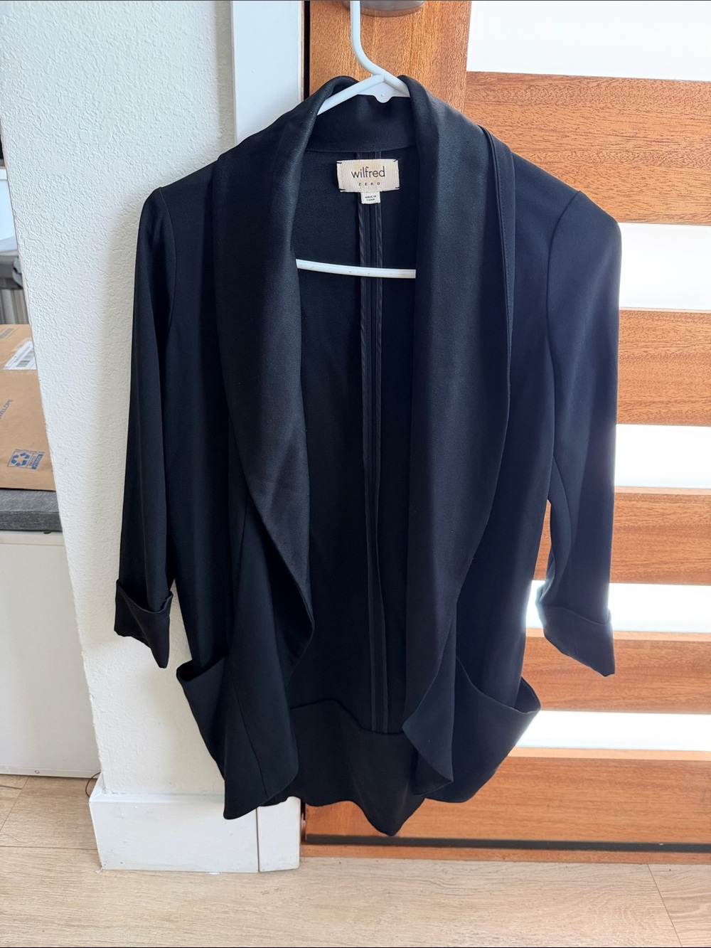 Wilfred Black Draped Open-Front Blazer